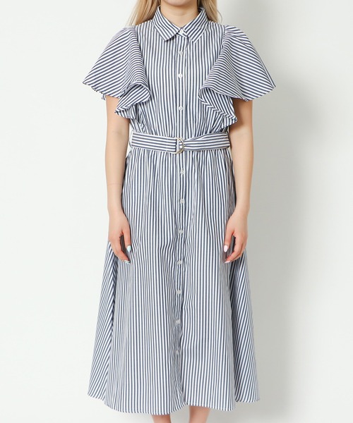 GORGE(ゴージ)の「《フレアスリーブ×ストライプ》レディース シャツワンピース ベルト付き 春夏秋(ワンピース・レディース・ネイビー/ブルー系その他/サックスブルー・F)」の7枚目の写真