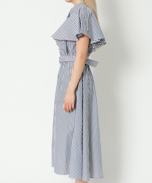 GORGE(ゴージ)の「《フレアスリーブ×ストライプ》レディース シャツワンピース ベルト付き 春夏秋(ワンピース・レディース・ネイビー/ブルー系その他/サックスブルー・F)」の8枚目の写真