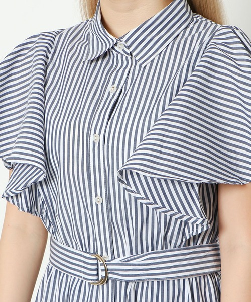 GORGE(ゴージ)の「《フレアスリーブ×ストライプ》レディース シャツワンピース ベルト付き 春夏秋(ワンピース・レディース・ネイビー/ブルー系その他/サックスブルー・F)」の10枚目の写真