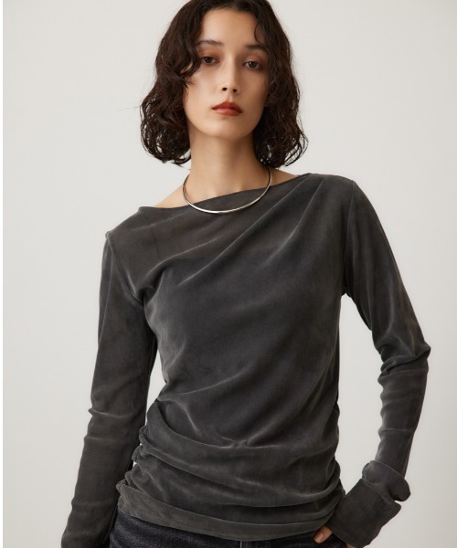 crie conforto(クリーコンフォルト)の「シアーベロアライクトップス(Tシャツ/カットソー・レディース・グレー/アイボリー/ブラウン・FREE)」の2枚目の写真