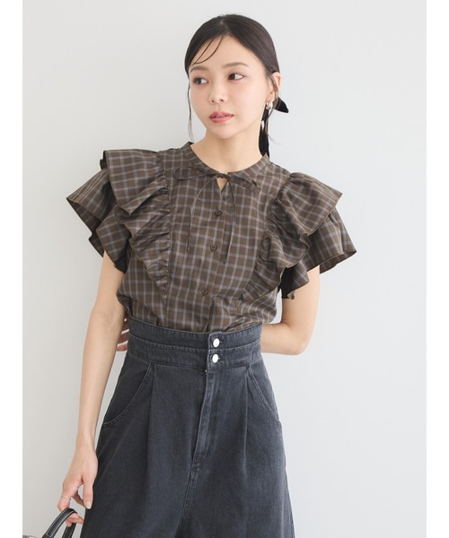 earth music&ecology(アースミュージックアンドエコロジー)の「フリルチェックブラウス(シャツ/ブラウス・レディース・オフホワイト/ダークブラウン・FREE)」の16枚目の写真
