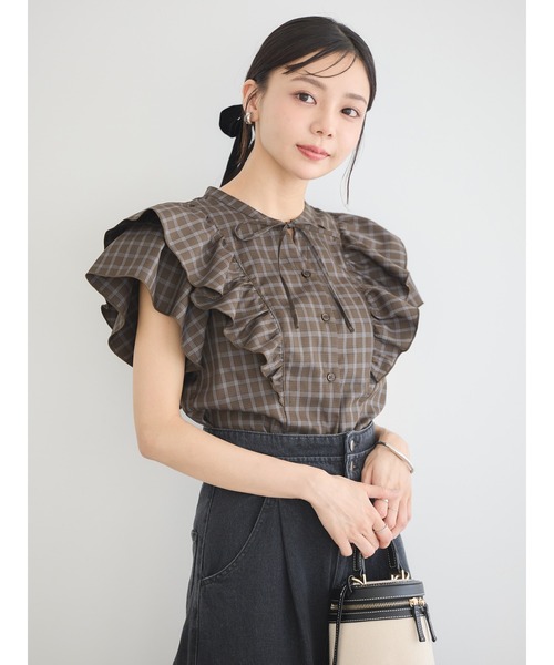 earth music&ecology(アースミュージックアンドエコロジー)の「フリルチェックブラウス(シャツ/ブラウス・レディース・オフホワイト/ダークブラウン・FREE)」の17枚目の写真