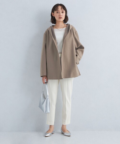 green label relaxing（グリーンレーベルリラクシング）の「フルイド フーディ オーバー カットソー カーディガン（カーディガン/ボレロ・レディース・ブラック/モカ・FREE）」の5枚目の写真