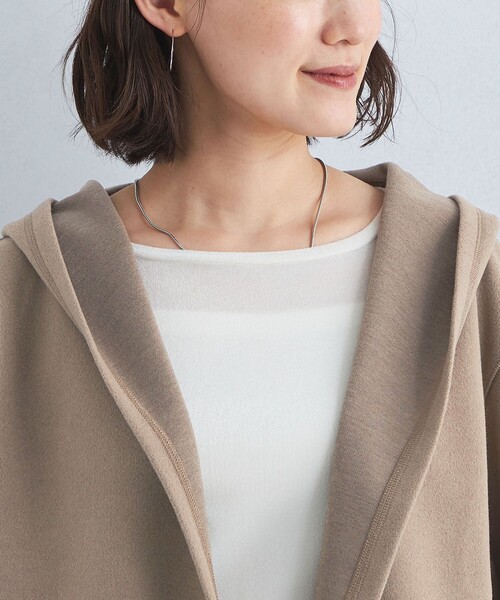 green label relaxing（グリーンレーベルリラクシング）の「フルイド フーディ オーバー カットソー カーディガン（カーディガン/ボレロ・レディース・ブラック/モカ・FREE）」の11枚目の写真