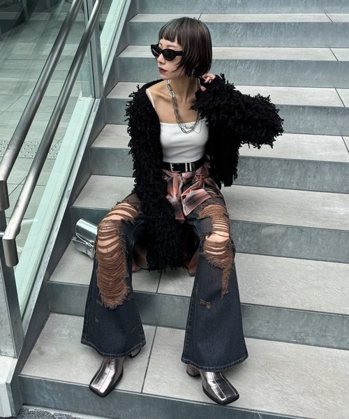 PAGEBOY（ページボーイ）の「ヴィンテージダメージフレアデニム（デニムパンツ・レディース・ブルー/ブラック・X-SMALL/SMALL/MEDIUM）」の10枚目の写真