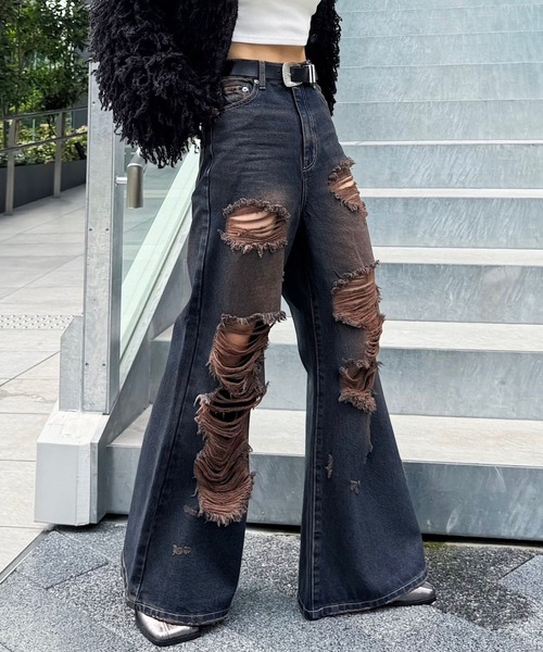 PAGEBOY（ページボーイ）の「ヴィンテージダメージフレアデニム（デニムパンツ・レディース・ブルー/ブラック・X-SMALL/SMALL/MEDIUM）」の15枚目の写真