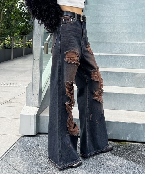 PAGEBOY（ページボーイ）の「ヴィンテージダメージフレアデニム（デニムパンツ・レディース・ブルー/ブラック・X-SMALL/SMALL/MEDIUM）」の19枚目の写真