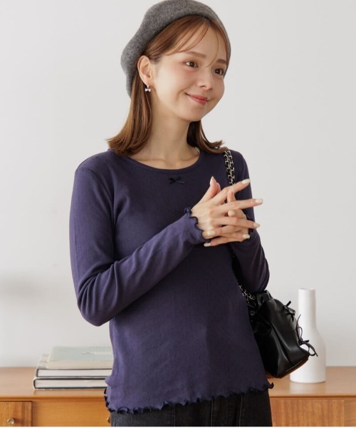 flower(フラワー)の「プチレースロングスリーブ(Tシャツ/カットソー・レディース・アイボリー/ネイビー・FREE)」の1枚目の写真