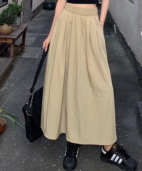 Per sist ence（パーシエンス）の「ウエストシャーリングゴム ボリュームギャザースカート（スカート・レディース・ブラック/キャメル/ダークグレー/ベージュ・FREE）」の4枚目の写真