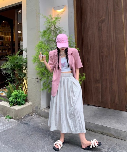 Per sist ence（パーシエンス）の「ウエストシャーリングゴム ボリュームギャザースカート（スカート・レディース・ブラック/キャメル/ダークグレー/ベージュ・FREE）」の10枚目の写真