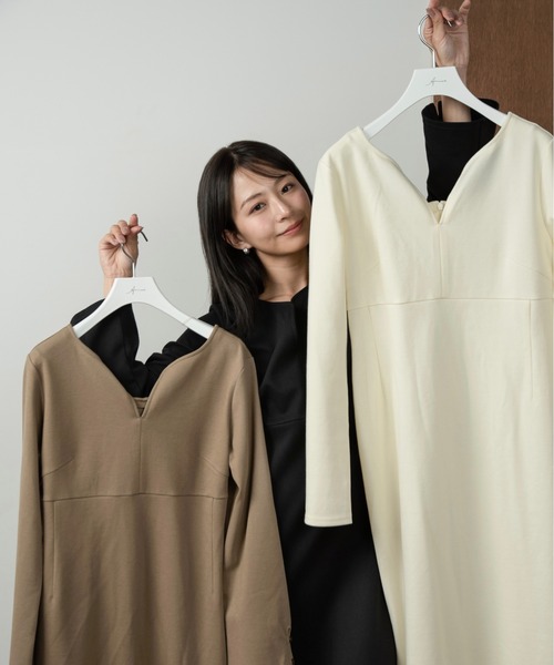 Amiur（エミレ）の「v neck pencil ops【Amiur × minami】 / vネックペンシルワンピース（ワンピース・レディース・ブラック/カーキ/アイボリー・SMALL/MEDIUM）」の13枚目の写真