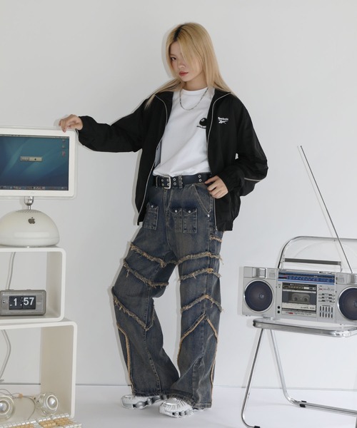 ビンテージ加工スーパーワイドバギーデニム ◇ヴィンテージ加工 デニムワイドバギーパンツ◇wi-917088
