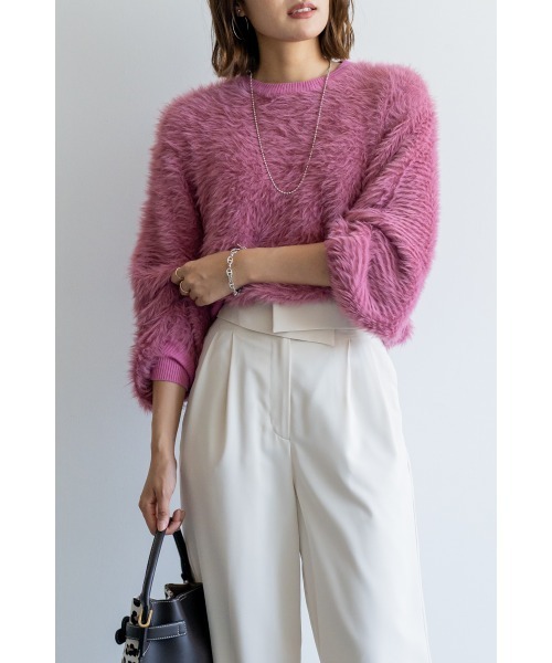 M.deux（エムドゥ）の「●フェザーヤーンニット●（ニット/セーター・レディース・グレイッシュベージュ/ピンク・MEDIUM）」の5枚目の写真