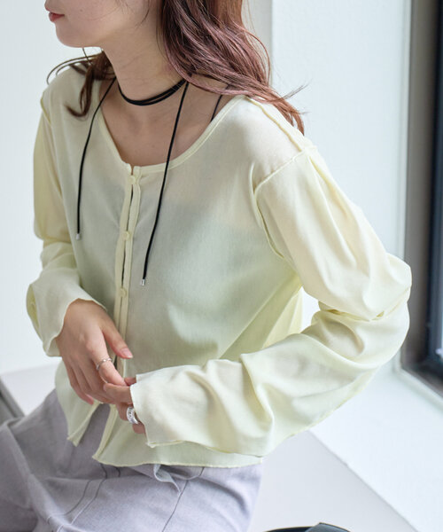 Kastane（カスタネ）の「チュールベロア2WAYカーディガン（カーディガン/ボレロ・レディース・アイボリー/ブラック/サックスブルー/ブラウン/ピンク/イエロー・FREE）」の6枚目の写真