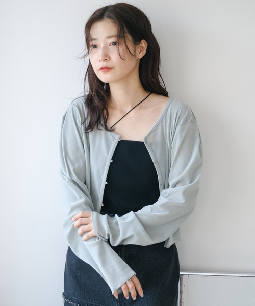 Kastane（カスタネ）の「チュールベロア2WAYカーディガン（カーディガン/ボレロ・レディース・アイボリー/ブラック/サックスブルー/ブラウン/ピンク/イエロー・FREE）」の5枚目の写真