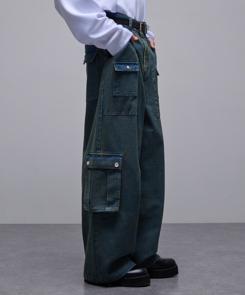 Loose/ルース(ルース)の「12oz ワイドデニムカーゴパンツ(デニムパンツ・メンズ・ダークブルー/グレー/ブラック・L/M/S/XS)」の13枚目の写真