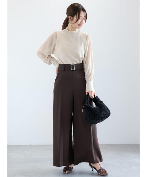 Te chichi(テチチ)の「ベルトワイドフレアパンツ(その他パンツ・レディース・ブラック/ダークブラウン・M/S)」の3枚目の写真