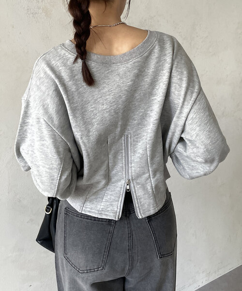 Thevon(ゼボン)の「裾ジップラメ刺繍2WAY裏毛プルオーバー(Tシャツ/カットソー・レディース・グレー/ライトグレー/ブラウン・FREE)」の1枚目の写真