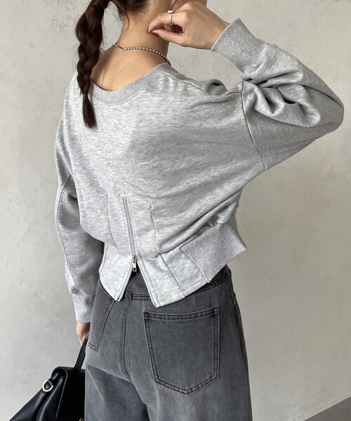 Thevon(ゼボン)の「裾ジップラメ刺繍2WAY裏毛プルオーバー(Tシャツ/カットソー・レディース・グレー/ライトグレー/ブラウン・FREE)」の5枚目の写真