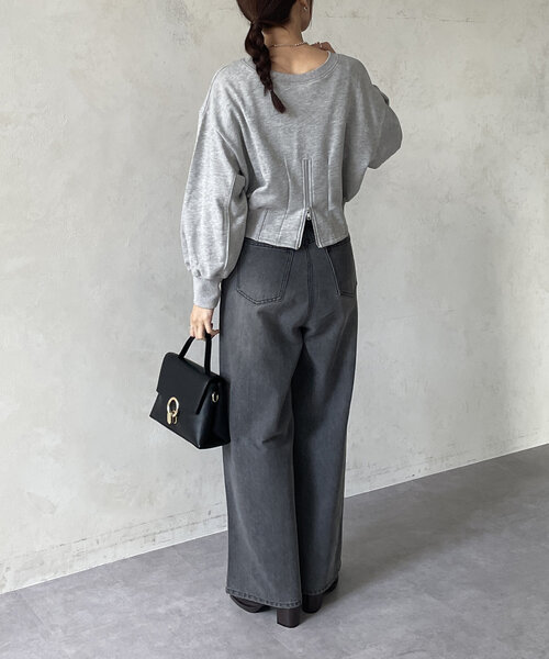 Thevon(ゼボン)の「裾ジップラメ刺繍2WAY裏毛プルオーバー(Tシャツ/カットソー・レディース・グレー/ライトグレー/ブラウン・FREE)」の10枚目の写真