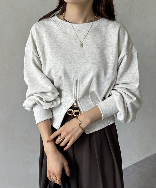 Thevon(ゼボン)の「裾ジップラメ刺繍2WAY裏毛プルオーバー(Tシャツ/カットソー・レディース・グレー/ライトグレー/ブラウン・FREE)」の12枚目の写真