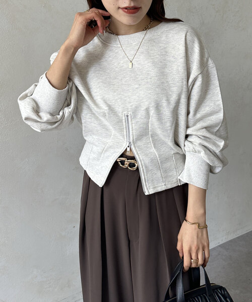 Thevon(ゼボン)の「裾ジップラメ刺繍2WAY裏毛プルオーバー(Tシャツ/カットソー・レディース・グレー/ライトグレー/ブラウン・FREE)」の13枚目の写真