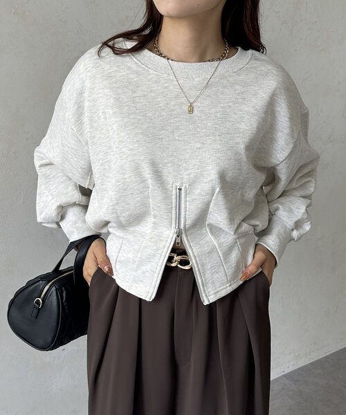 Thevon(ゼボン)の「裾ジップラメ刺繍2WAY裏毛プルオーバー(Tシャツ/カットソー・レディース・グレー/ライトグレー/ブラウン・FREE)」の16枚目の写真