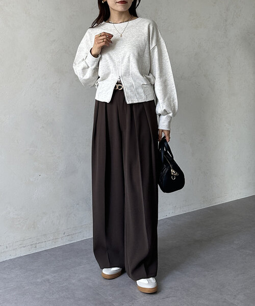 Thevon(ゼボン)の「裾ジップラメ刺繍2WAY裏毛プルオーバー(Tシャツ/カットソー・レディース・グレー/ライトグレー/ブラウン・FREE)」の18枚目の写真