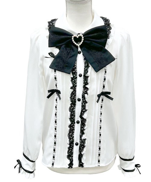 Angelic Pretty 長袖 ブラウス はしごレース ホワイト リボン Angelic Pretty 長袖 ブラウス はしごレース ホワイト リボン