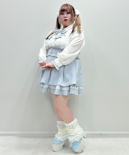 DearMyLoveWhip（ディアマイラブホイップ）の「【大きいサイズ】はしごレースリボンブラウス（シャツ/ブラウス・レディース・チェリーピンク/ホワイト×ブラック/ベビーピンク/ブルーグレー/ブラック・4L/5L/6L）」の14枚目の写真