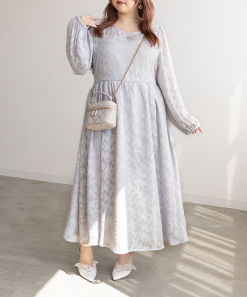 CLETTE(クレット)の「ジャガード花柄シアーワンピース(ワンピース・レディース・ブラック/アイボリー/グレー・LL/3L/4L)」の13枚目の写真