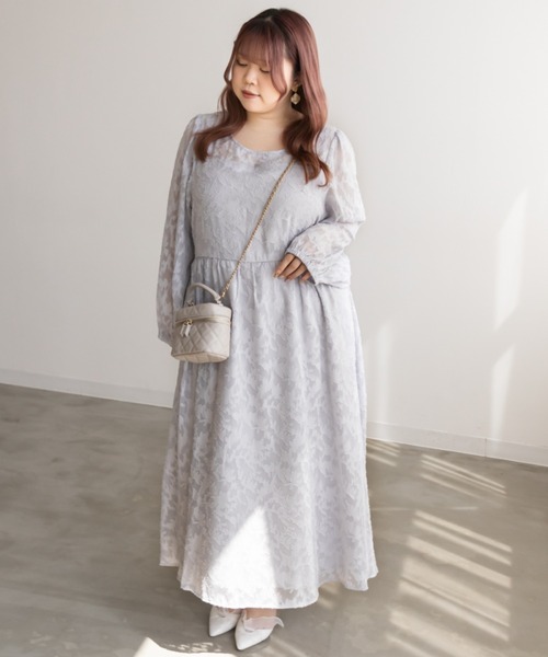 CLETTE(クレット)の「ジャガード花柄シアーワンピース(ワンピース・レディース・ブラック/アイボリー/グレー・LL/3L/4L)」の14枚目の写真