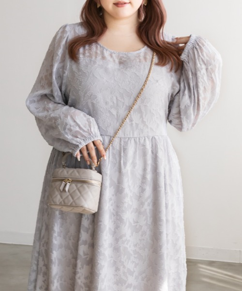 CLETTE(クレット)の「ジャガード花柄シアーワンピース(ワンピース・レディース・ブラック/アイボリー/グレー・LL/3L/4L)」の15枚目の写真