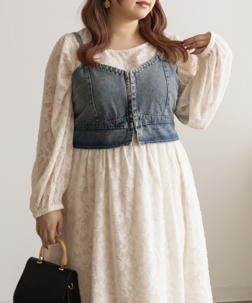 CLETTE(クレット)の「ジャガード花柄シアーワンピース(ワンピース・レディース・ブラック/アイボリー/グレー・LL/3L/4L)」の6枚目の写真