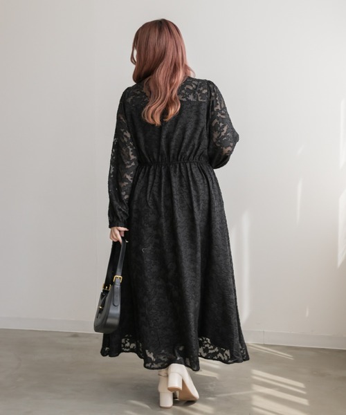 CLETTE(クレット)の「ジャガード花柄シアーワンピース(ワンピース・レディース・ブラック/アイボリー/グレー・LL/3L/4L)」の12枚目の写真