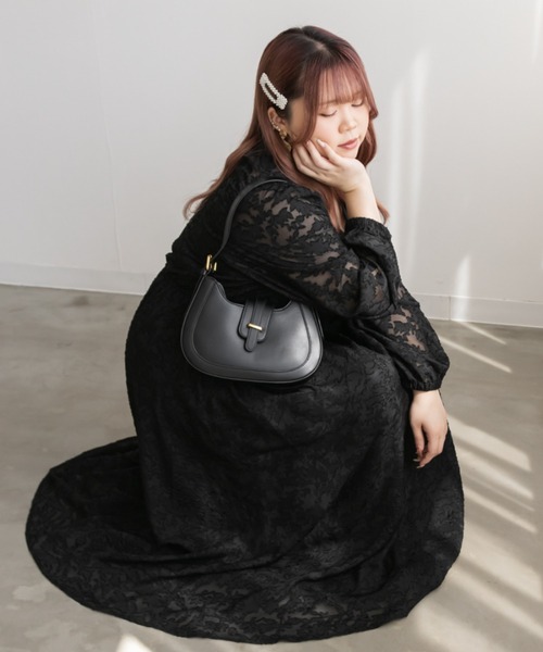 CLETTE(クレット)の「ジャガード花柄シアーワンピース(ワンピース・レディース・ブラック/アイボリー/グレー・LL/3L/4L)」の11枚目の写真