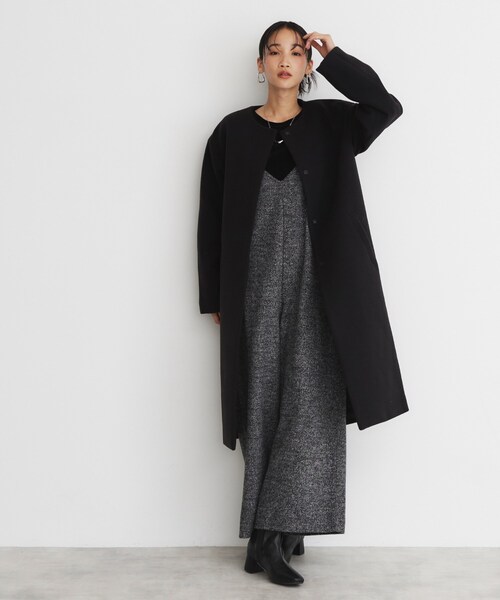 THE SHOP TK （ザ ショップ ティーケー ）の「◆ダブルクロスノーカラーロングコート（ノーカラーコート・レディース・ライトベージュ/ブラック・12/13）」の4枚目の写真