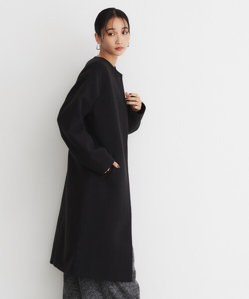 THE SHOP TK （ザ ショップ ティーケー ）の「◆ダブルクロスノーカラーロングコート（ノーカラーコート・レディース・ライトベージュ/ブラック・12/13）」の6枚目の写真