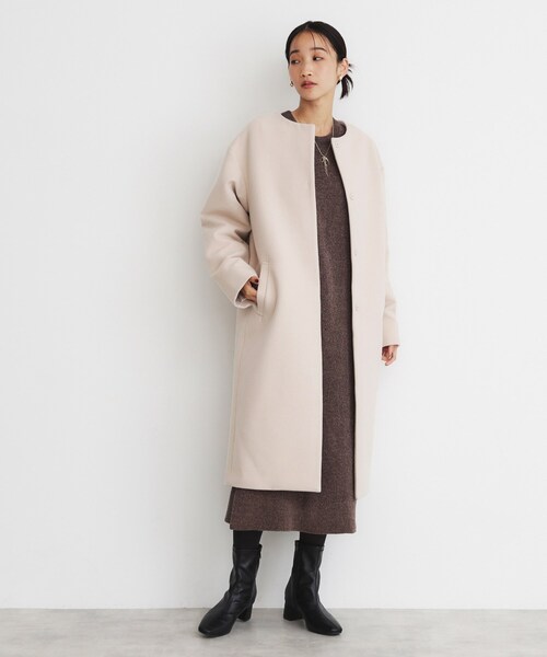 THE SHOP TK （ザ ショップ ティーケー ）の「◆ダブルクロスノーカラーロングコート（ノーカラーコート・レディース・ライトベージュ/ブラック・12/13）」の9枚目の写真