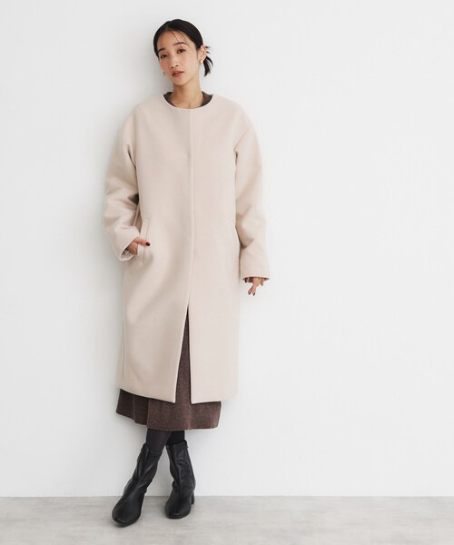 THE SHOP TK （ザ ショップ ティーケー ）の「◆ダブルクロスノーカラーロングコート（ノーカラーコート・レディース・ライトベージュ/ブラック・12/13）」の10枚目の写真