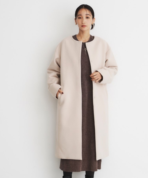 THE SHOP TK （ザ ショップ ティーケー ）の「◆ダブルクロスノーカラーロングコート（ノーカラーコート・レディース・ライトベージュ/ブラック・12/13）」の11枚目の写真