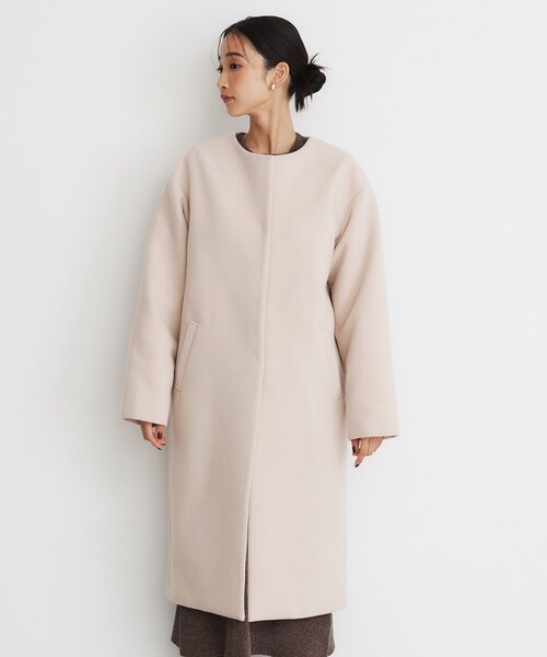 THE SHOP TK （ザ ショップ ティーケー ）の「◆ダブルクロスノーカラーロングコート（ノーカラーコート・レディース・ライトベージュ/ブラック・12/13）」の15枚目の写真