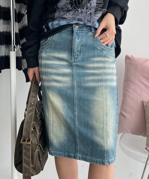 SHAGGIE（シャギー）の「【ストレッチ入り】ハイウエスト太ステッチデニムタイトスカート（デニムスカート・レディース・ブルー/ブラック・SMALL/MEDIUM）」の20枚目の写真