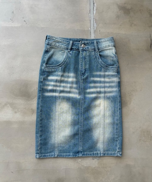 SHAGGIE（シャギー）の「【ストレッチ入り】ハイウエスト太ステッチデニムタイトスカート（デニムスカート・レディース・ブルー/ブラック・SMALL/MEDIUM）」の3枚目の写真