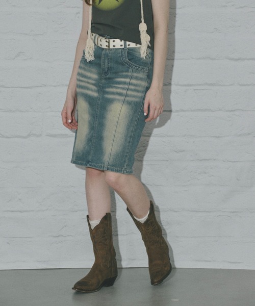 SHAGGIE（シャギー）の「【ストレッチ入り】ハイウエスト太ステッチデニムタイトスカート（デニムスカート・レディース・ブルー/ブラック・SMALL/MEDIUM）」の15枚目の写真