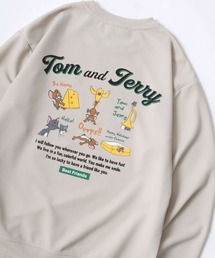 Tom and Jerry/トムとジェリー オーバーサイズ キャラクターワンポイント刺繍 サイドライン バックプリント スウェットトレーナー レディース メンズ