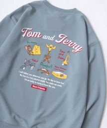 Tom and Jerry/トムとジェリー オーバーサイズ キャラクターワンポイント刺繍 サイドライン バックプリント スウェットトレーナー レディース メンズ
