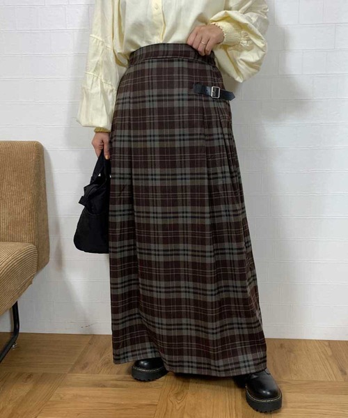 セール】ツイルチェックロングスカート（スカート）｜CRB（シーアール  