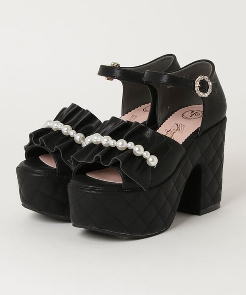 YOSUKE（ヨースケ）の「ヨースケYOSUKE ウィメンズ厚底 パールフリルカウンターストラップサンダル4450034（サンダル・レディース・シャンパン/ホワイト/オフホワイト/ブラック/ブラック系その他2・L/LL/M/S）」の5枚目の写真