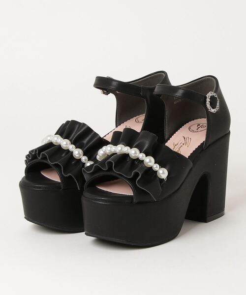 YOSUKE（ヨースケ）の「ヨースケYOSUKE ウィメンズ厚底 パールフリルカウンターストラップサンダル4450034（サンダル・レディース・シャンパン/ホワイト/オフホワイト/ブラック/ブラック系その他2・L/LL/M/S）」の4枚目の写真